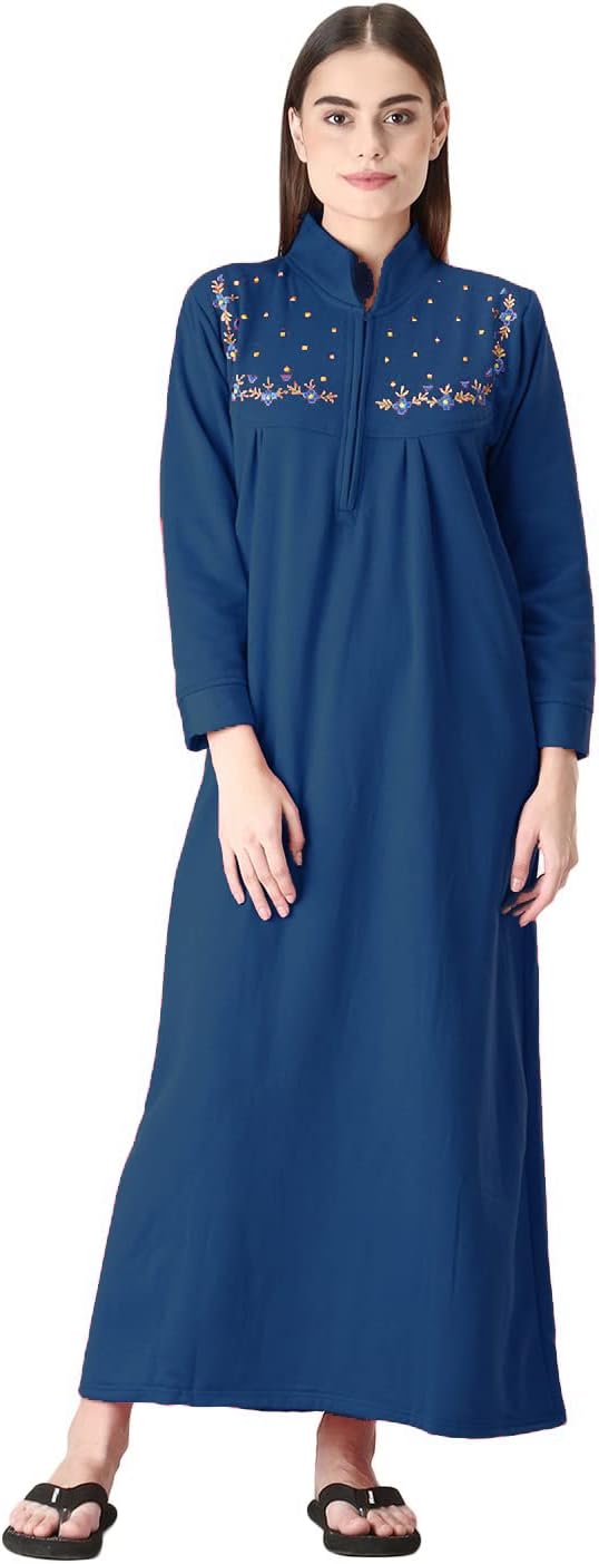 Women's Fleece Solid Maxi Nighty