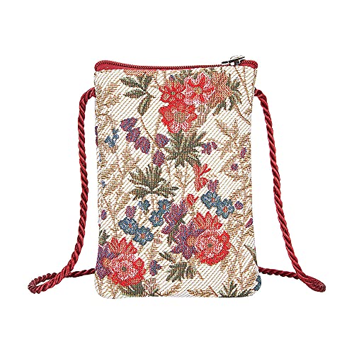 Signare Mini bolso cruzado de tapiz, bolso para mujer, bolsa para teléfono móvil (prado de flores)