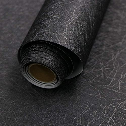 Abyssaly 17.71' x 118' Black Silk Wallpaper Peel and Stick Embossed Self Adhesive Black Contact Paper Removable Kitchen Vinyl Textured Wall Paper Cabinet Furniture Shelf Liner