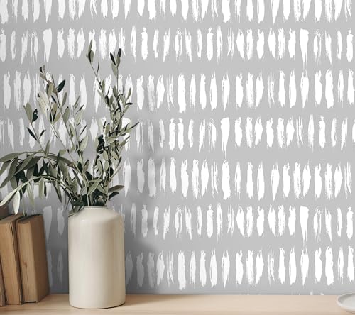 Decotalk Gray and White Wallpaper Peel and Stick Striped Geometric
