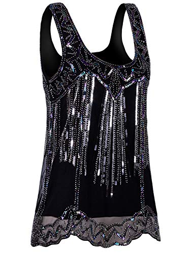 Vijiv Womens 1920s Vintage Beaded Tops Art Deco Sleeveless Embellished Sparkly Sequin Vest Tank Top3