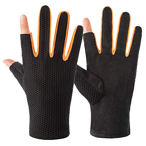 Guantes de pesca antideslizantes con pantalla táctil de 2 dedos de corte flexible, protección UV, para hombres, mujeres, transpirables, para ciclismo, kayak, conducción, navegación, fotografía, tiro Cover