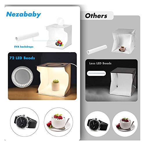 Light Box Photography, nezababy 9x9 Photo Light Box 72 LED Dimmable Lights Portable Folding Studio Light Box with 6 Colors EVA Backdrops Photography Light Box