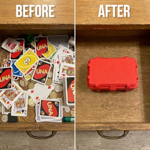 Image of Rugged Playing Card Storage Box with Snap Lock, Premium Textured Finish, Durable Travel Case for Card Decks, Universal Compatibility - Holds upto 2 Deck (Red - Textured)