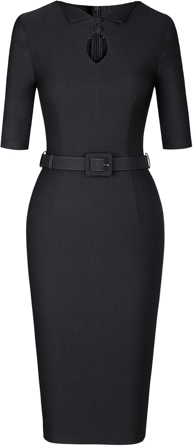MUXXN Women's Audrey Hepburn 1960s Half Sleeve Formal Work Dress with Belt - Image 8