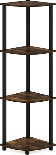 Vista 90 de Furinno - Turn-N-Tube - Estantería tubular esquinera multipropósito, 3 niveles, nogal oscuro (modelo 12077DWN) Ámbar