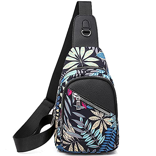 RTGGSEL Boho Ethnic Women's Waterproof Oxford Sling Shoulder Bags Girls Travel Crossbody Chest Bag Ladies Fishing Hiking Daypack (Leaves)