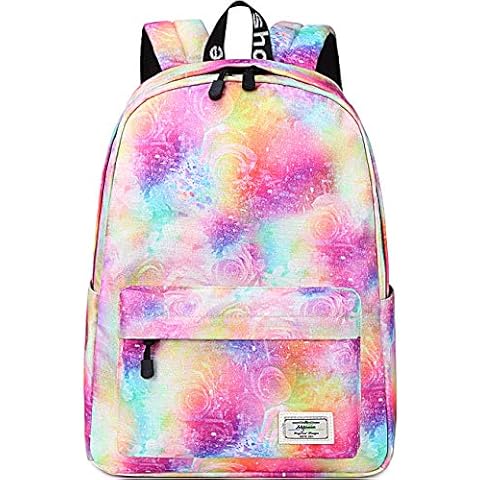 Mygreen School Backpack Fashion Book Bag Waterproof Rainbow Schoolbag Lightweight Laptop Rucksack Galaxy College Daypack with for Teenage Girls&Women Leisure Backpack Pink Purple Cover