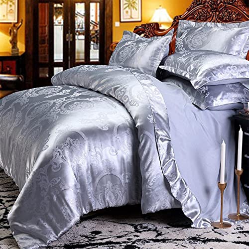 Tinharthy Luxury Duvet Cover Set Paisley Soft Duvet Covers With Pillow Shams 3 Piece Quilt Cover Satin Bedding Set,Silver,Queen #TOP20