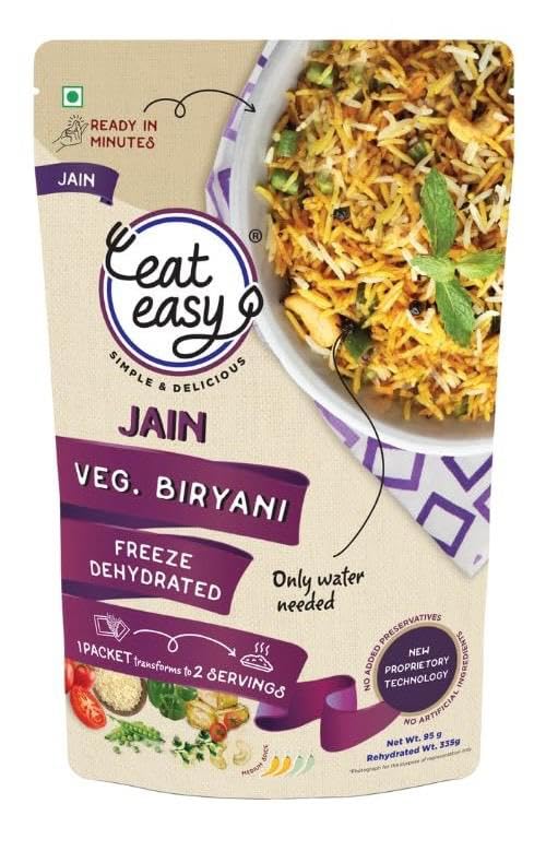 Image of Eat Easy Ready To Eat Jain Veg Biryani- 95gm | Instant Food | Indian Meal, Travel Food | No Preservatives, No Added Artificial Colours & Flavours | Just Add Water and Cook