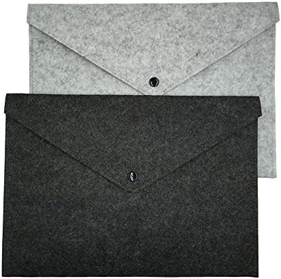 ERCENTURY Felt File Folder, Durable Briefcase, Document Bag, Paper File Folders, Portfolio Case, Letter Envelope, Handbag Button Closure, for Office Home School Stationery,Set of 2 (Dark & Light Grey)