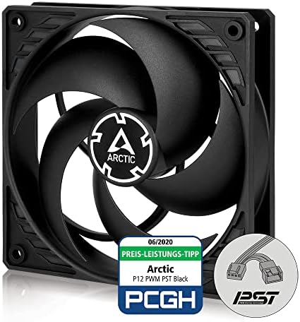 ARCTIC P12 PWM PST - 120 mm Case Fan with PWM Sharing Technology (PST), Pressure-optimised, Quiet Motor, Computer, Fan Speed: 200-1800 RPM - Black/Black