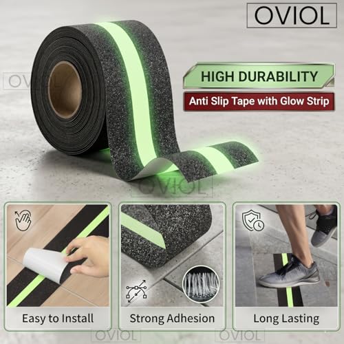 Image of OVIOL Anti Slip Tape for Stairs (2 Inch x 16.4 Ft) Waterproof Heavy Duty Glow in The Dark Anti Skid Tread Strip for Indoor & Outdoor Granite Steps