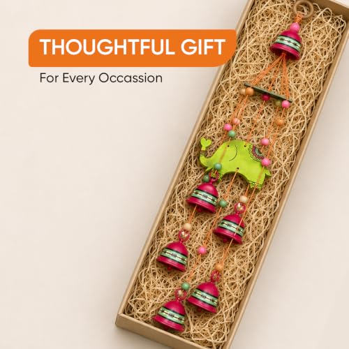 Image of Aakriti Art Creations Elephant Wind Chime with 5 Metal Bells | Handmade Modern Art Wooden & Metal Wind Chime | Outdoor & Indoor Decorative Wind Chimes for Balcony, Garden, Living Room & Gifting