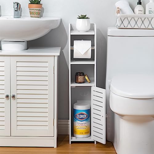 image for AOJEZOR Toilet Paper Holder Stand: Bathroom Storage Cabinet Beside Toi