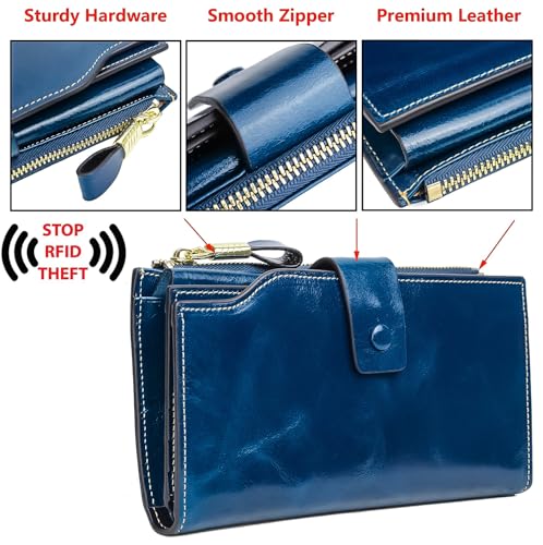 Image of YALUXE Women's RFID Real Leather Wallet with 21 Card Slots Phone Pocket