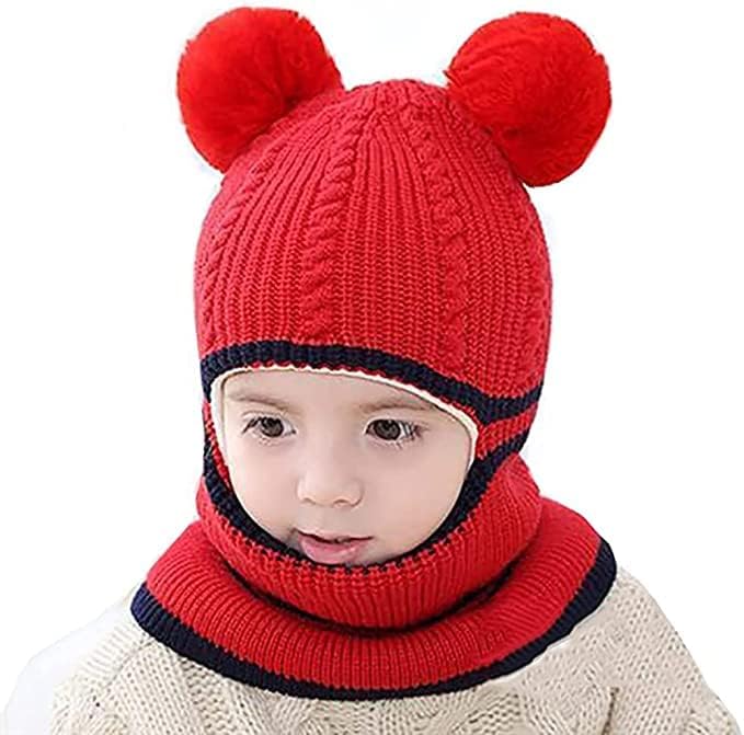 R&D Kids Winter Hat,Baby Boys|Girls Winter Hat, Thick Scarf Earflap Hood Scarves Skull Caps, 1-4 Years (Red) Baby Boy Woolen Cap