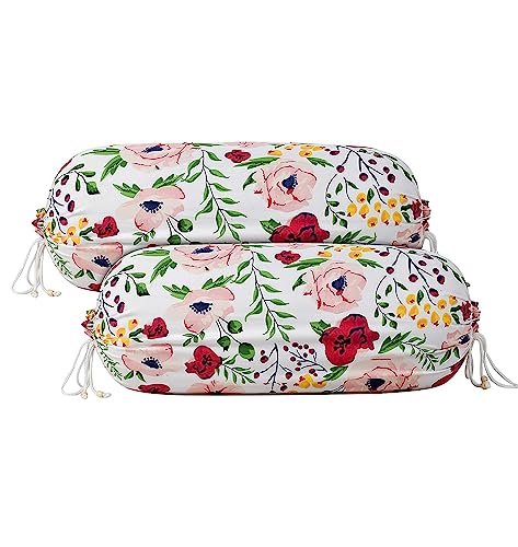 Kuber Industries Cotton Multi Floral Print Bolster Cover with Drawstring|Round Bedside Long Pillow Cover|Dewan Pillow Cover Set 16 X 32 |Bolster Cover Set of 2 (Multi)