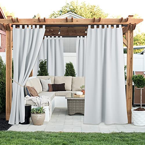 PONY DANCE Outdoorvorhang mit Abnehmbaren Schlaufen 2 Stücke H 243 x B 132 cm Outdoor Vorhänge Wasserdicht Balkon Vorhang Sonnenschutz Outdoor Gardinen für Pavillon, Grau-weiß