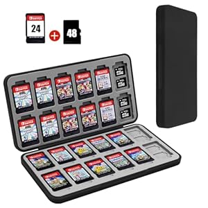 FYY Nintendo Switch Game Case Holder for Switch 2 Cartridge Case with 24 Game Card Slots & 48 Micro SD Card Slots, Hard Shell, Silicone Lining Black