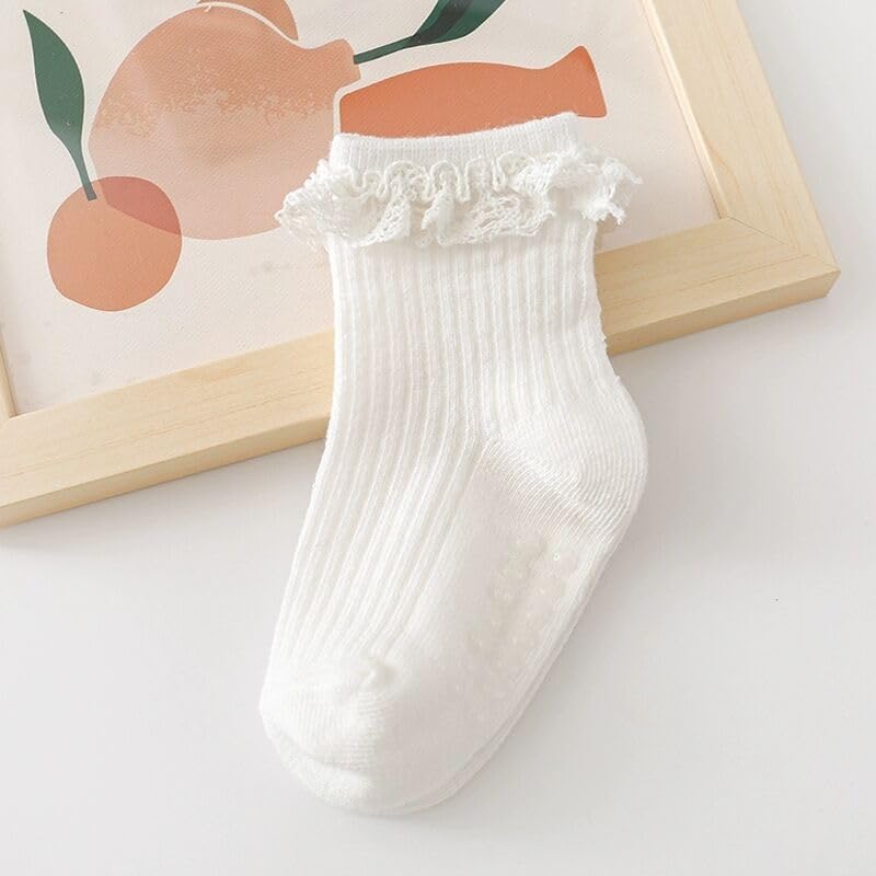 DRESHOW BQUBO Baby Girls Toddler Anti Slip Socks - Cute Frilly Ruffle Grip Ankle Socks for Infant Toddler - Image 3