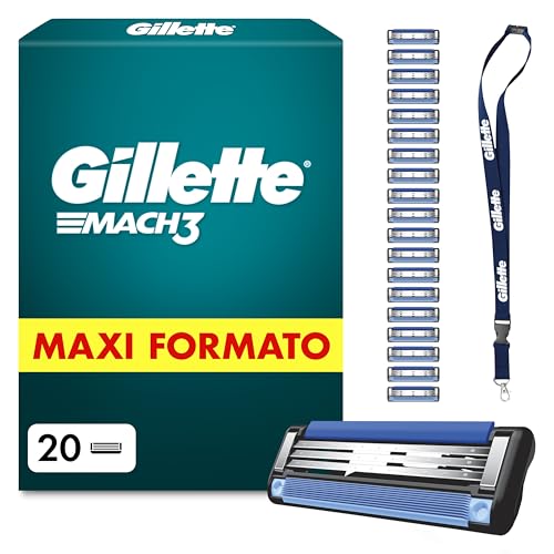 Gillette Mach3 Base 20 Lametta di Ricambio per Rasoio Barba Gillette, con Striscia Lubrificante per una Scorrevolezza Fluida e Rivestimento della Lama Progettato per Ridurre