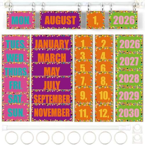 Image of Naozinebi Confetti Calendar Bulletin Board Set Colorful Dot Flip Calendar with Holder Confetti Classroom Decoration with 54 Date Cards Adjustable Calendar Holder for Classroom Home Decor Supplies
