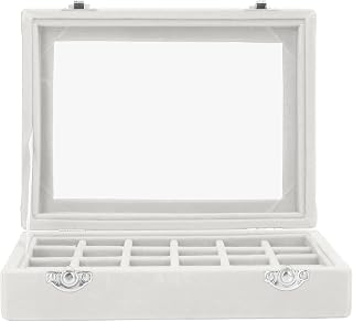 Thonlai 24 Grid Velvet Jewelry Organizer Box, Compact and Removable Storage for Rings, Earrings, and Necklaces, Beautiful Design for Any Dressing Table, for Moms (White)