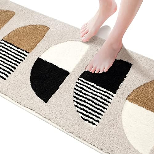 DEXDE Bathroom Rugs Runner Non-Slip, Luxury Soft Absorbent Plush Microfiber Bath mats for Bathroom, Washable Boho Carpet for Tub, Shower,20"x47", Beige