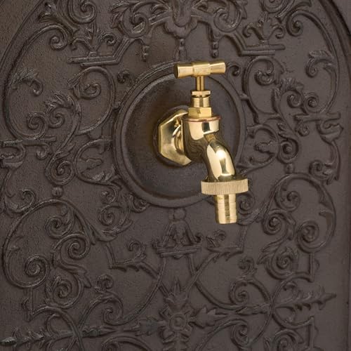 Relaxdays Standbrunnen, Antik-Stil, HBT: 73x39x32 cm, Nostalgie, Garten, Terrasse, Wasserhahn, Becken, stehend, braun