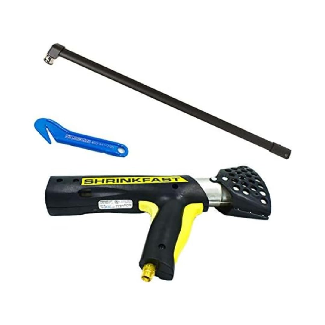 Bundle - Shrinkfast 998 Propane Heat Gun, 200000 BTU, Ready to Use with 25' Hose, Regulator, Wrench, Hard Case, 4' Angled Extension, and Shrink Film Knife Made in the USA