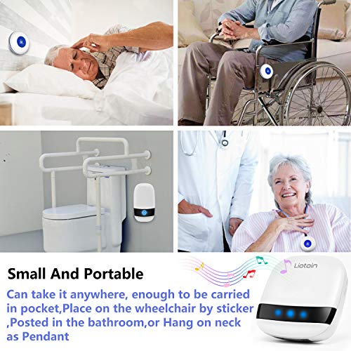LIOTOIN Wireless Caregiver Pager Patient Personal Call System Emergency Call Buttons Call Bell Nurse Calling Alert Help System for Home/Elderly (3 Waterproof Transmitter 2 Plugin Receiver)