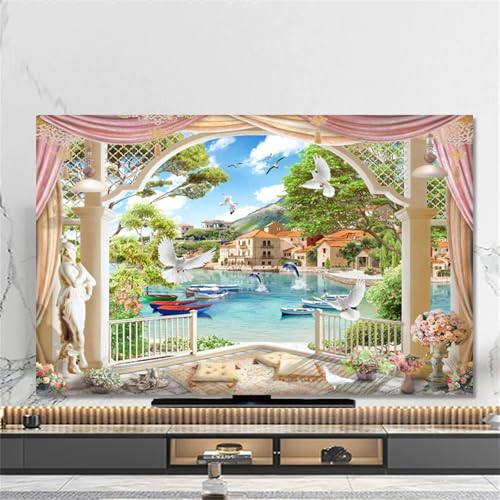 Copertura Antipolvere per TV Televisiva per Copertina Stampa Paesaggio Nordico Schermo Universale Protettori Televisori 32-80 Pollici Copertu Gabbiani37-39 pollici