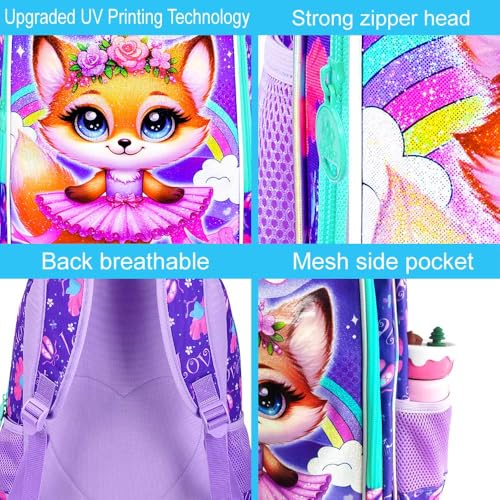 Image of CCJPX 3PCS Kids Backpack for Girls,16 inch Fox Ballet Preschool Backpacks Set, Cute Ballet Water Resistant Kindergarten School Bookbag for Elementary Kids Travel