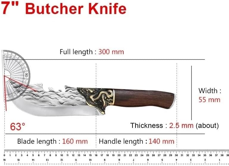 Meat Cleaver,Cleaver Knife 7 inch Forged Butcher Knife Stainless Steel Cleaver Knife Wood Handle Forged Machete Fish Vegetables Slicing Utility Kitchen Utensils