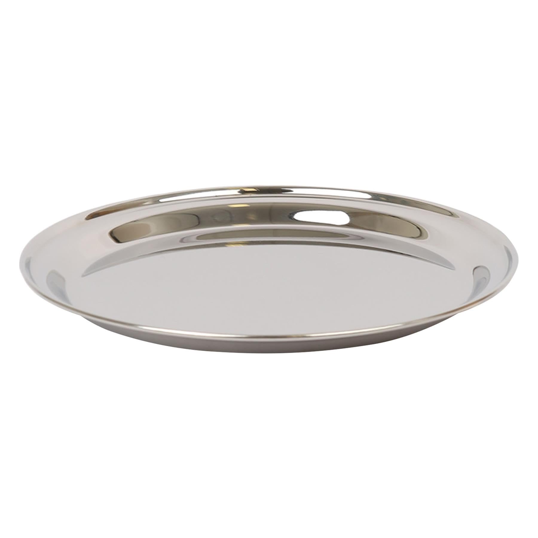 Argon Tableware 35.5cm Serving Platter - Stainless Steel Chrome Dinner Tray Round Tray Plate Medium Appetizer Serving Dishes for Party, Events, Table Service, Snack Platters