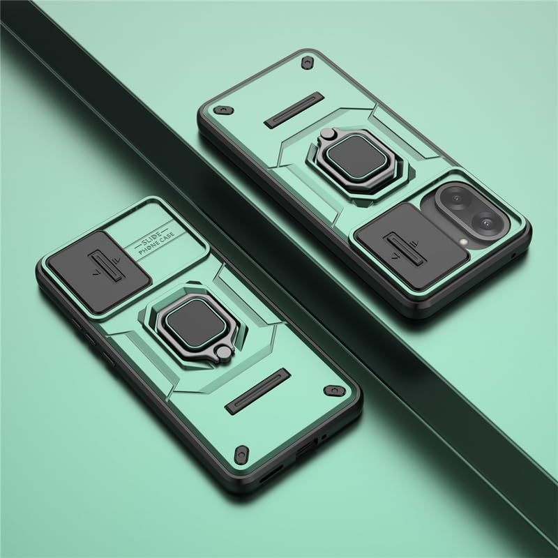 Image of Casodon Heavy Duty Armor Back Case Cover for Oneplus Nord CE 5 5G - Magnetic Kickstand Ring with Camera Shutter Protection, Rugged Bumper Hard Back Cover for Oneplus Nord CE 5 5G (PC & TPU|Green)
