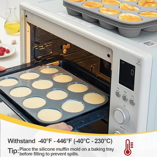 2 Pack Muffin Trays, Silicone Muffin Moulds 12 Cup, Non Stick Muffin Cupcakes Tin 12 Deep, Baking Tray for Cupcakes Yorkshire Bun Pudding, Baking Moulds Tins-30 x 22 x 3 cm - Image 5