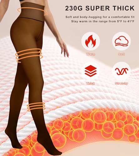 ciksob Fleece Lined Tights Women Winter Thermal Leggings Pantyhose Fake Translucent Hight Waist Thick Warm Sheer Stockings (Large, Fake Translucent Brown) - image 5