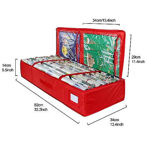 Wrapping Paper Storage - 82x34x14cm 420D Oxford Fabric Wrapping Paper Organizer for Gift Wrapping Paper Rolls Storage Bag Easy Carry (Red) - Image 3