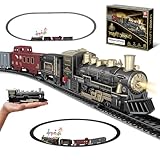 JUQU Christmas Train Set for Kids Ages 3-8, Battery Operated Toy Train with Light & Sound, Black/Gold Mini Train Tracks Under Tree for Holiday Decor