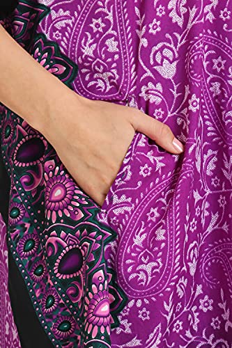Image of Miss Lavish London Kaftan Dresses for Women Plus Size Long Batwing Sleeve Caftans, V Neck Moo Moo Printed Beach Cover Up Maxi Beach Dress, Bathing Suit Cover-Up Loungewear