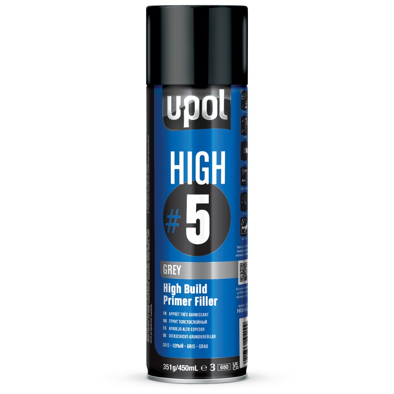 U-POL HIGH#5 - High Build Primer Filler 450 ml Aerosol, White