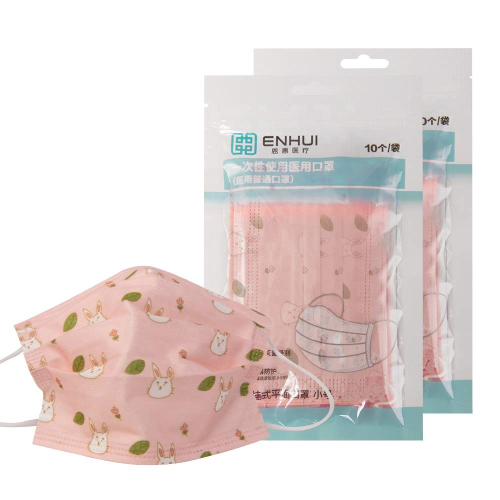 Disposable Kid’s Face Mask for Health Protection in a Zipper Bag, A Pack Disposable 3 layer Non-woven Anti-Particle Anti-droplet Anti-pollen Dust-proof Breathable Dust proof, Pack (10 PCS) (pink)