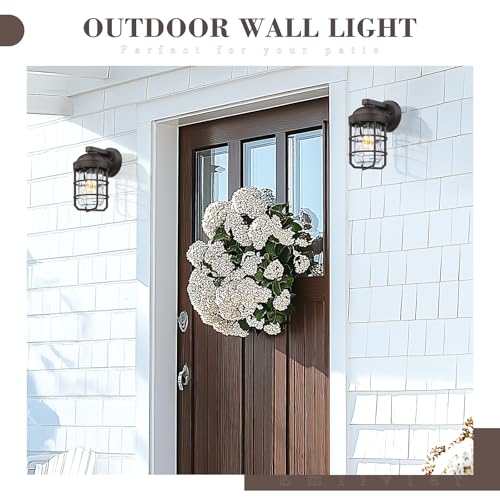 Image of Emliviar Rustic Outdoor Wall Lanterns 2Pcs, Exterior Nautical Wall Sconce, Outside Wall Lamps with Water Ripple Glass in Oil Rubbed Bronze Finish, GE255BL-2PK ORB-WG