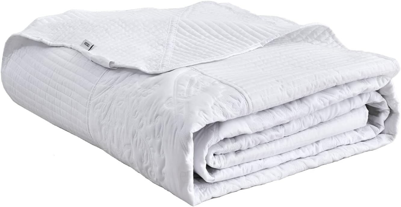 CHIXIN Oversized Bedspread Coverlet Set King Size - Lightweight Bedding Cover - Beautiful Stitching - 5 Piece Reversible Bedspread - Gorgeous Damask Paisley Pattern (King, Pure White) - Image 9