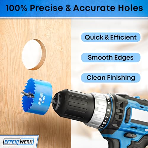 EffektWerk - 13 pc Hole Saw Drill Bit Set - 18mm to 75mm - Heavy-Duty High Speed Steel - Softwood, Plywood, PVC, Plasterboard, Aluminium 5 EffektWerk - 13 pc Hole Saw Drill Bit Set - 18mm to 75mm - Heavy-Duty High Speed Steel - Softwood, Plywood, PVC, Plasterboard, Aluminium - Image 5