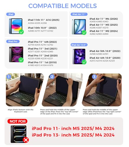Image of NOKBABO for iPad 10th 11th (A16) Generation Case with Keyboard, iPad Air 11 inch case (M4 /M3 /M2), Keyboard for iPad Pro 11 (4th /3rd /2nd /1st) & iPad Air 5 /4, Trackpad, 360 Swivel, Backlit - Raspberry