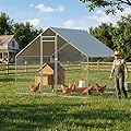 TimberAura Large Chicken Coop Metal Walk-in Run 9.8' x 4.9' x 6.5', Heavy Duty Galvanized Steel Cage with Waterproof Cover, Secure Lock, Outdoor Pen Enclosure for Hens, Ducks, Rabbits