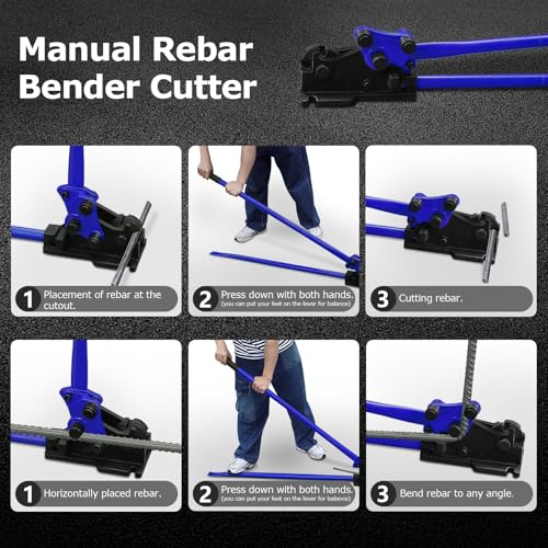 Image of LOSCHEN Manual Rebar Cutter and Bender,for Construction Site and Home-use,Removable Rebar Shears, Rebar Bending Machine, Bending and Cutting Rebar up to 5 /8 Inch (Blue)